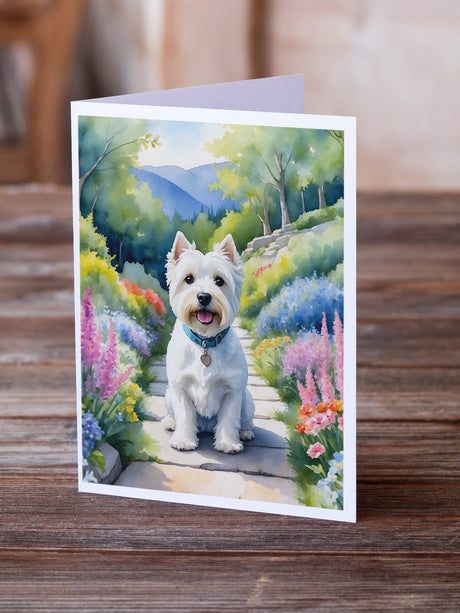 Westie Spring Path Greeting Cards Pack of 8