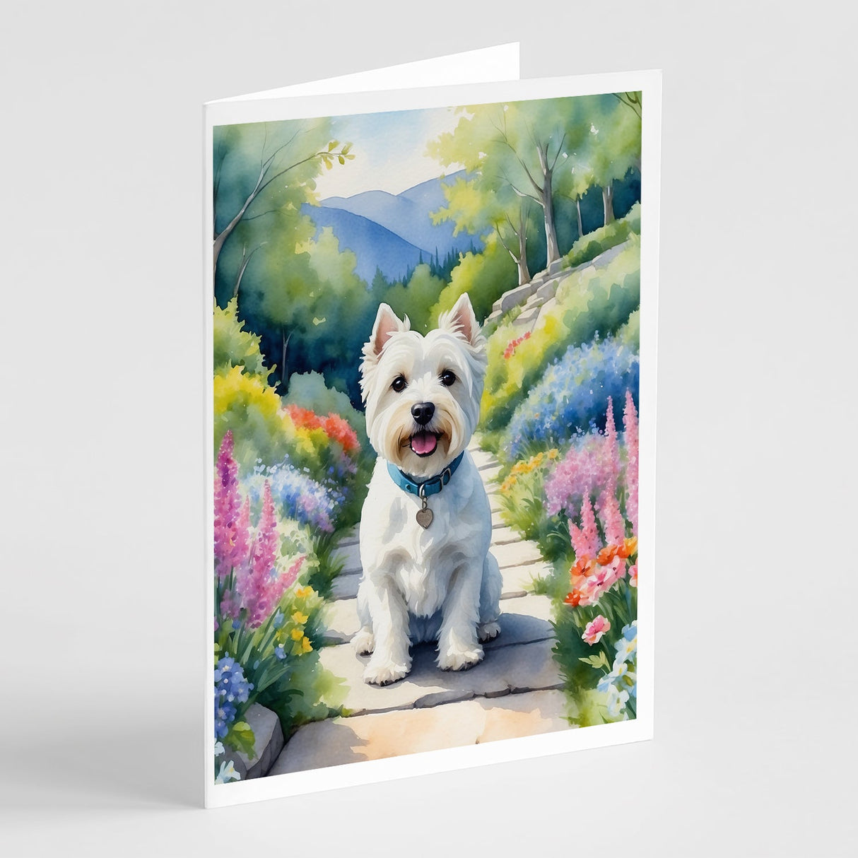 Westie Spring Path Greeting Cards Pack of 8