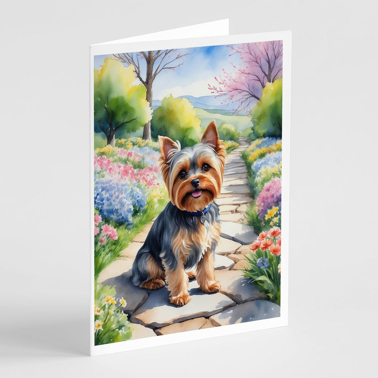 Yorkshire Terrier Spring Path Greeting Cards Pack of 8