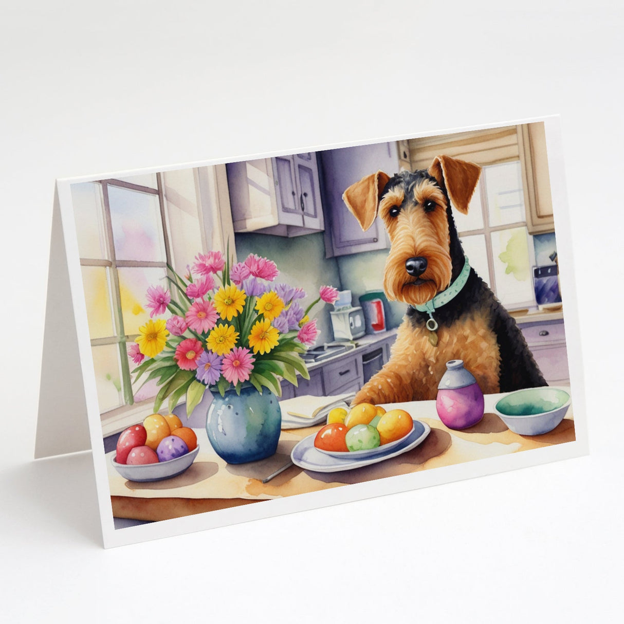 Decorating Easter Airedale Terrier Greeting Cards Pack of 8