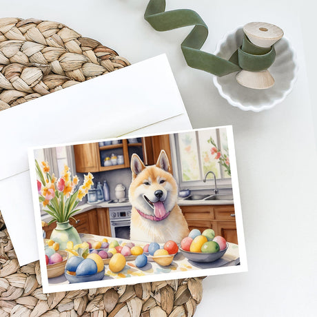 Decorating Easter Akita Greeting Cards Pack of 8