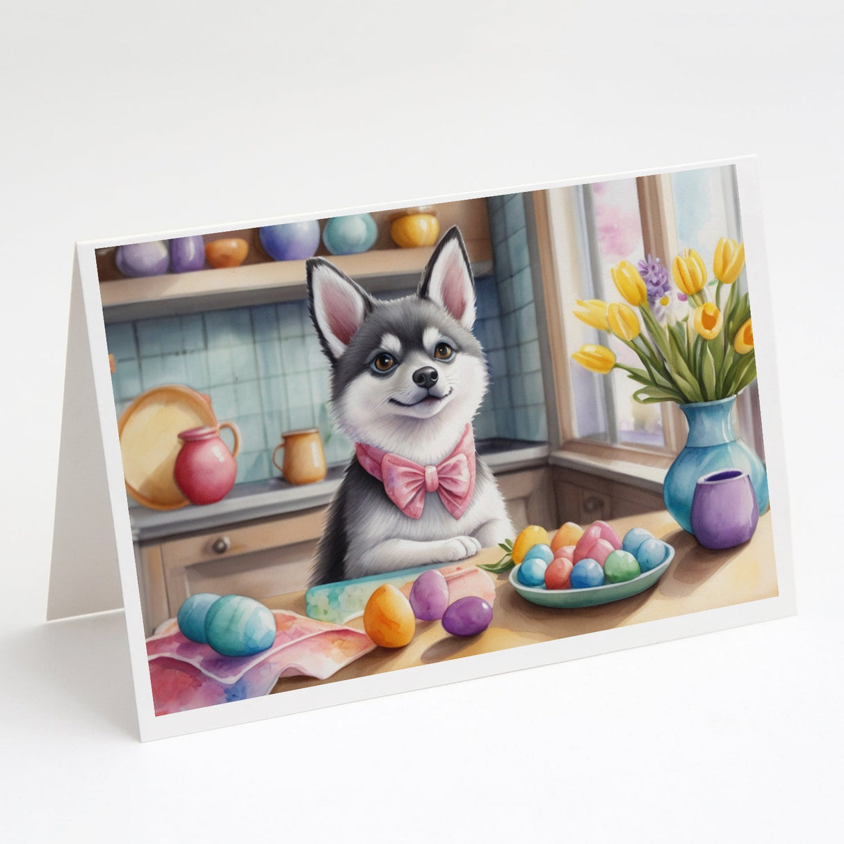 Decorating Easter Alaskan Klee Kai Greeting Cards Pack of 8