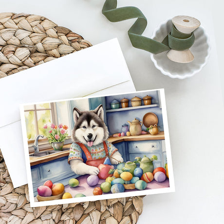 Decorating Easter Alaskan Malamute Greeting Cards Pack of 8