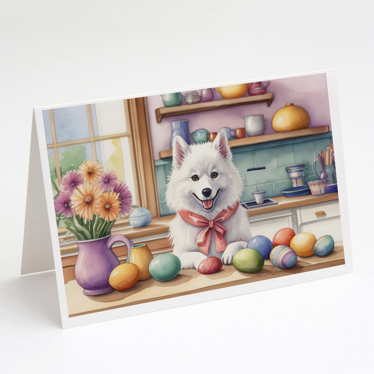 Decorating Easter American Eskimo Greeting Cards Pack of 8