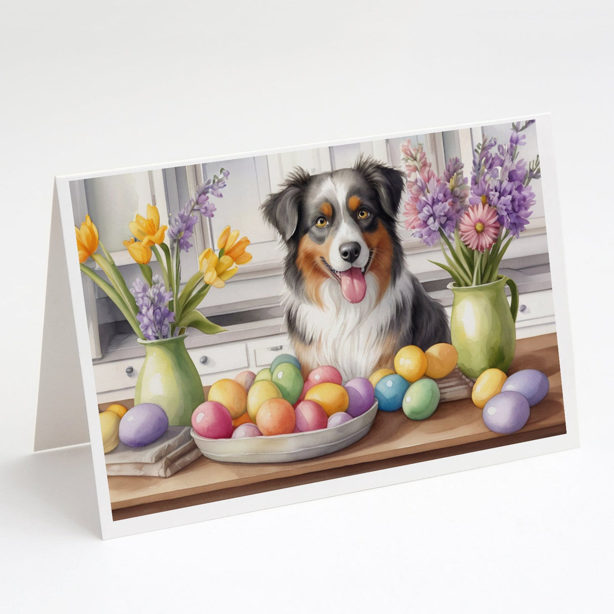 Decorating Easter Australian Shepherd Greeting Cards Pack of 8