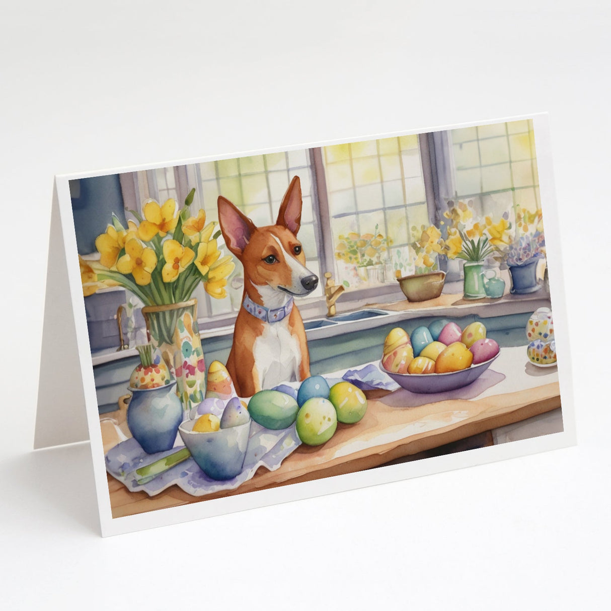 Decorating Easter Basenji Greeting Cards Pack of 8