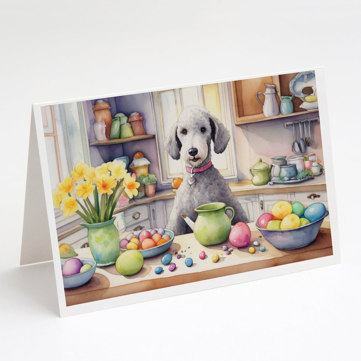 Decorating Easter Bedlington Terrier Greeting Cards Pack of 8