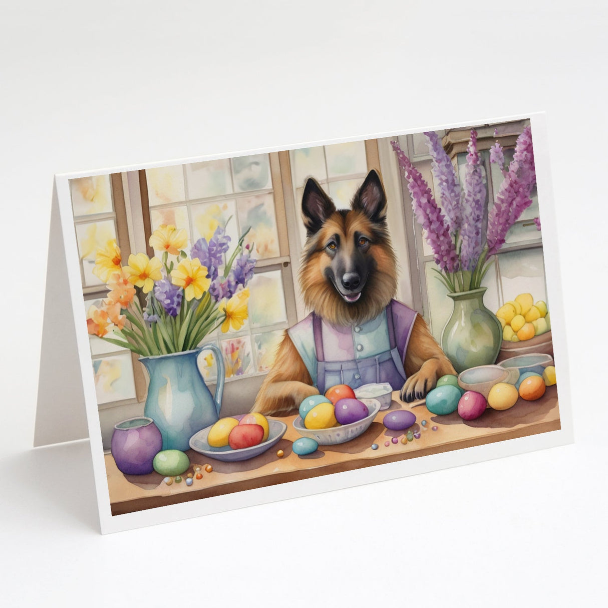 Decorating Easter Belgian Tervuren Greeting Cards Pack of 8