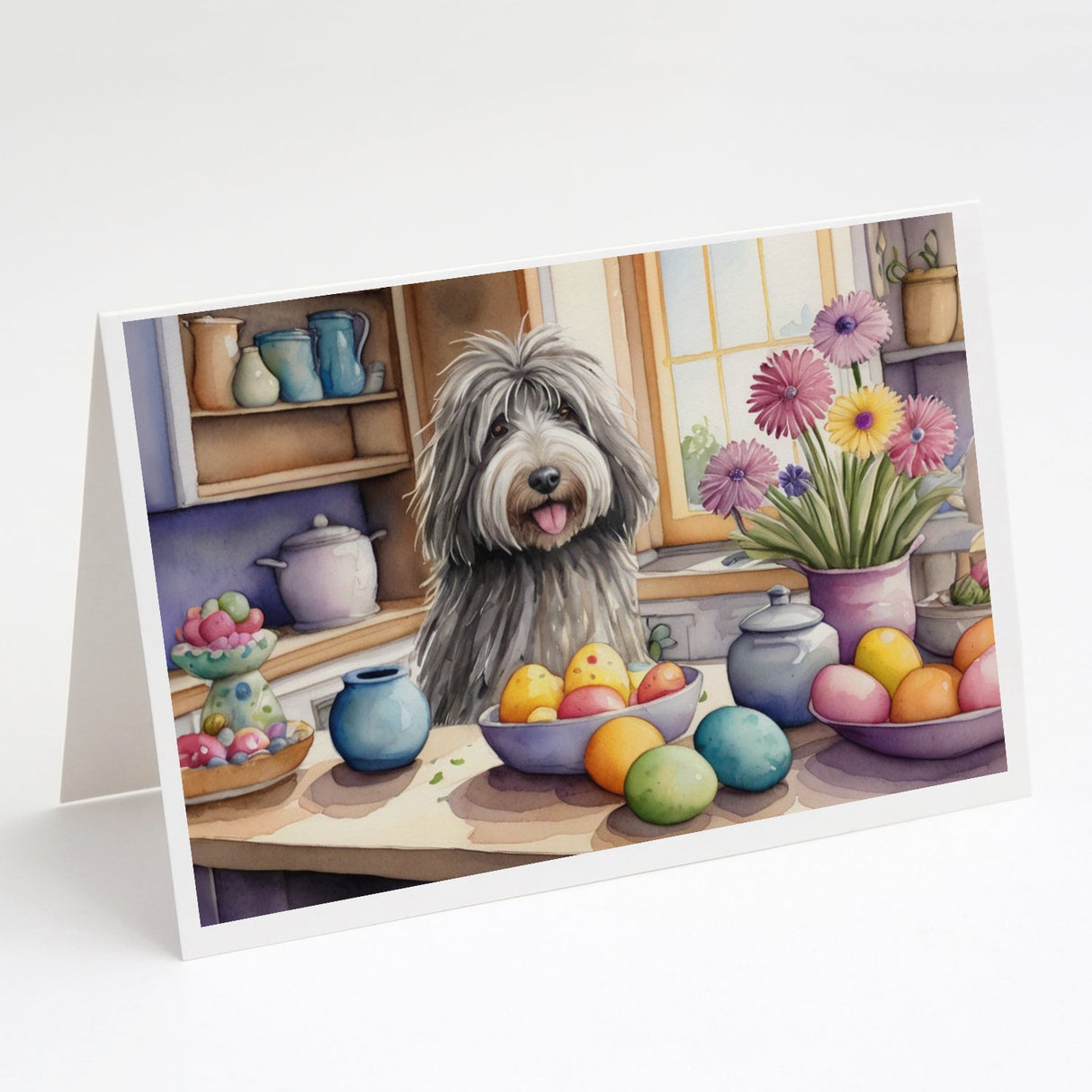 Decorating Easter Bergamasco Sheepdog Greeting Cards Pack of 8