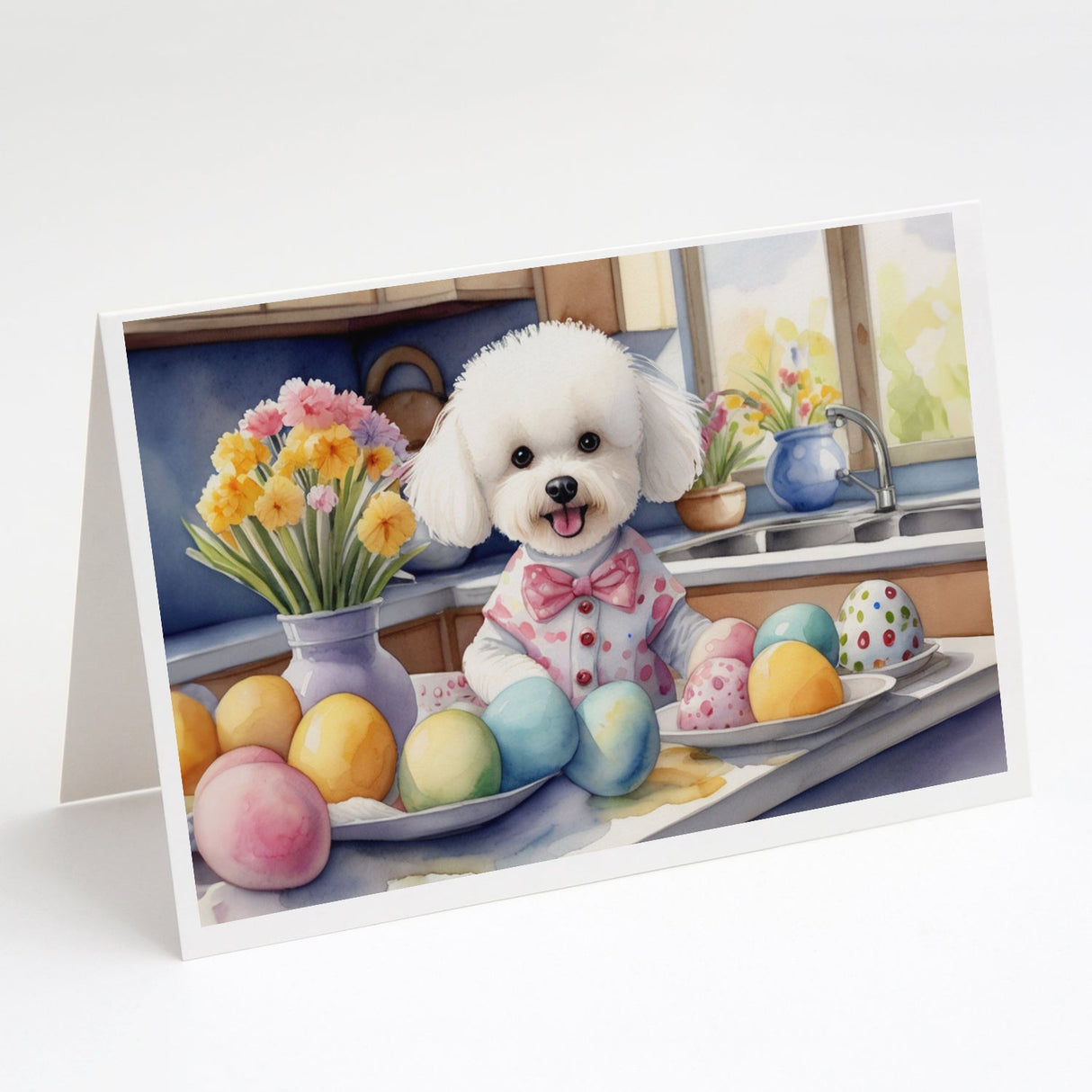 Decorating Easter Bichon Frise Greeting Cards Pack of 8