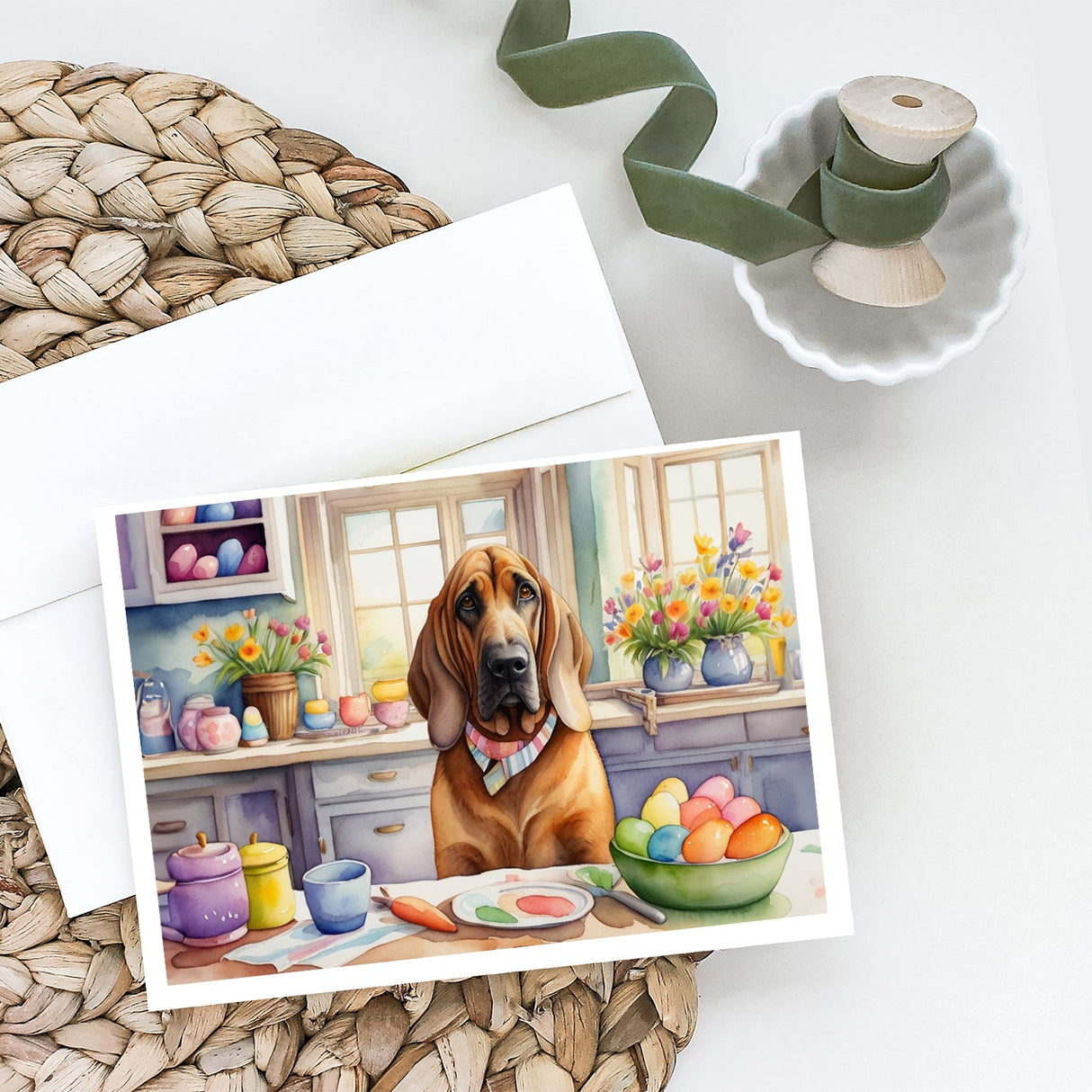 Decorating Easter Bloodhound Greeting Cards Pack of 8