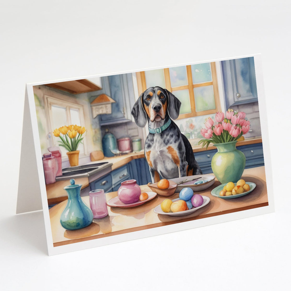 Decorating Easter Bluetick Coonhound Greeting Cards Pack of 8