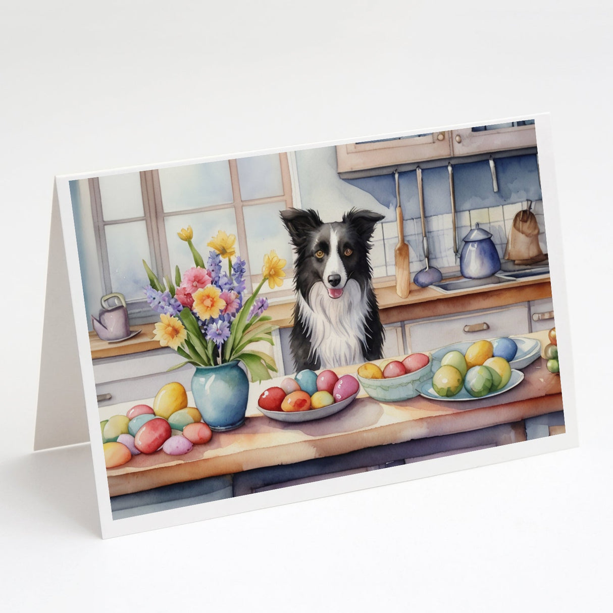 Decorating Easter Border Collie Greeting Cards Pack of 8