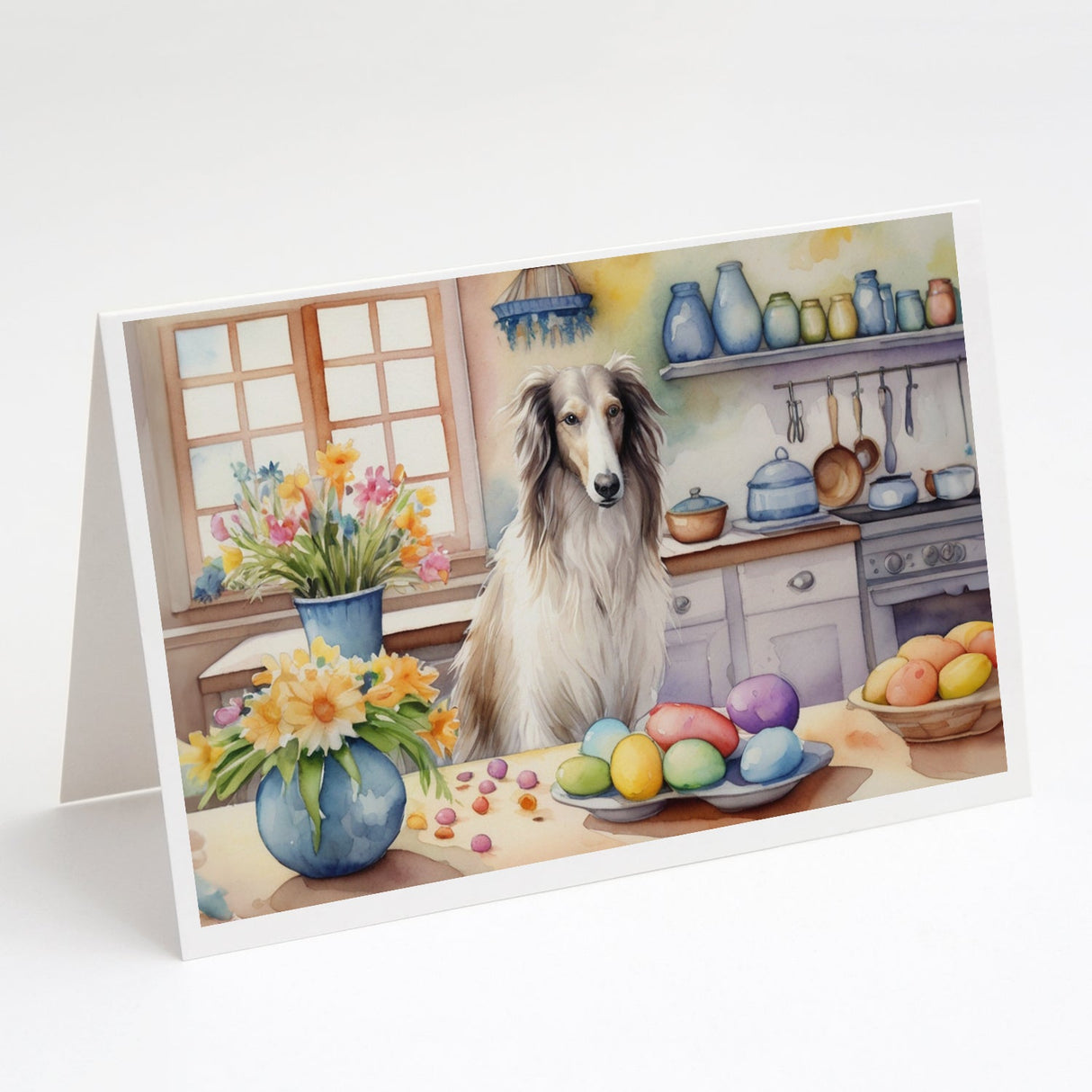 Decorating Easter Borzoi Greeting Cards Pack of 8