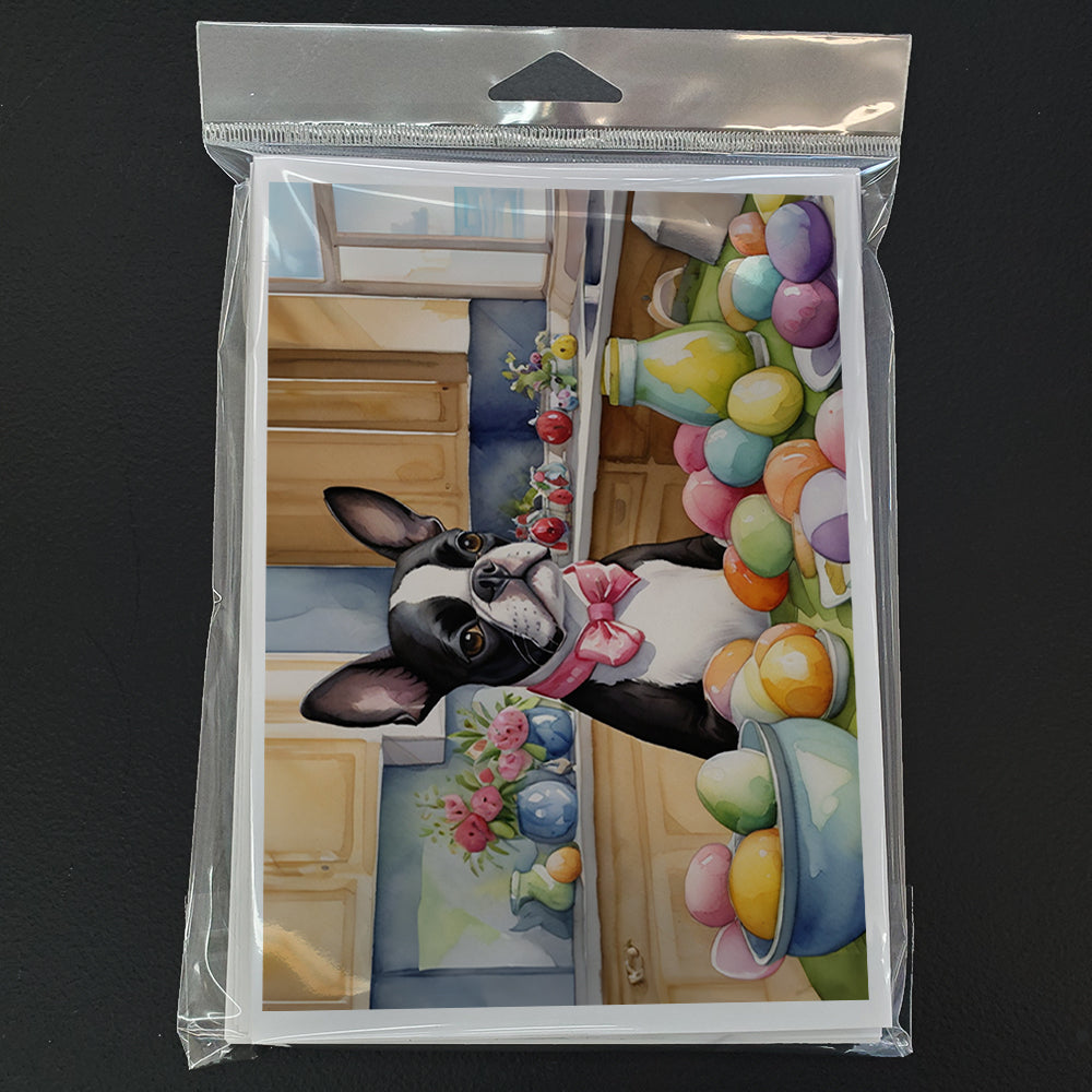 Decorating Easter Boston Terrier Greeting Cards Pack of 8