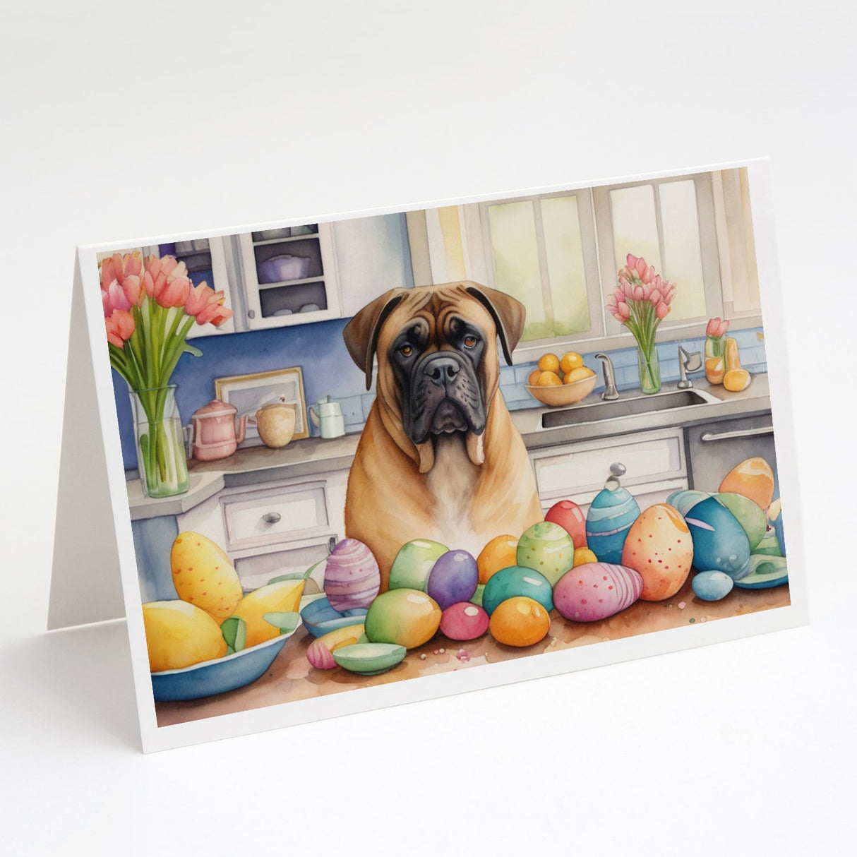 Decorating Easter Bullmastiff Greeting Cards Pack of 8