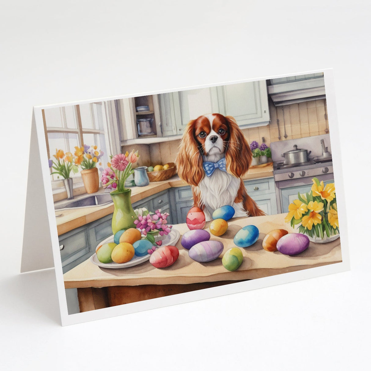 Decorating Easter Cavalier Spaniel Greeting Cards Pack of 8