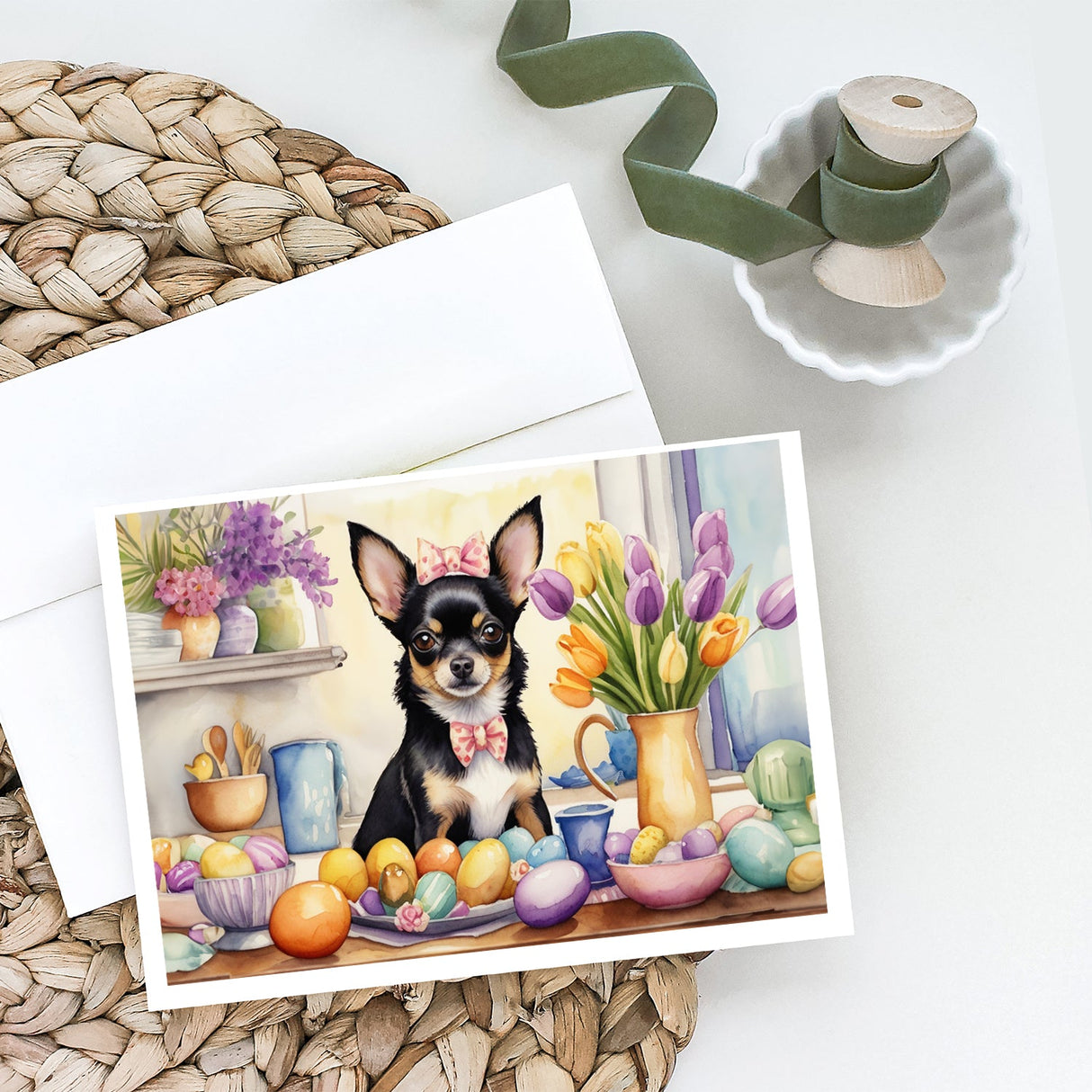 Decorating Easter Chihuahua Greeting Cards Pack of 8