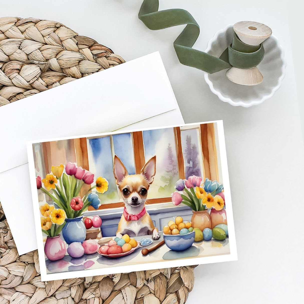 Decorating Easter Chihuahua Greeting Cards Pack of 8