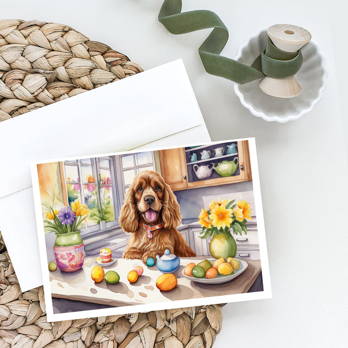 Decorating Easter Cocker Spaniel Greeting Cards Pack of 8