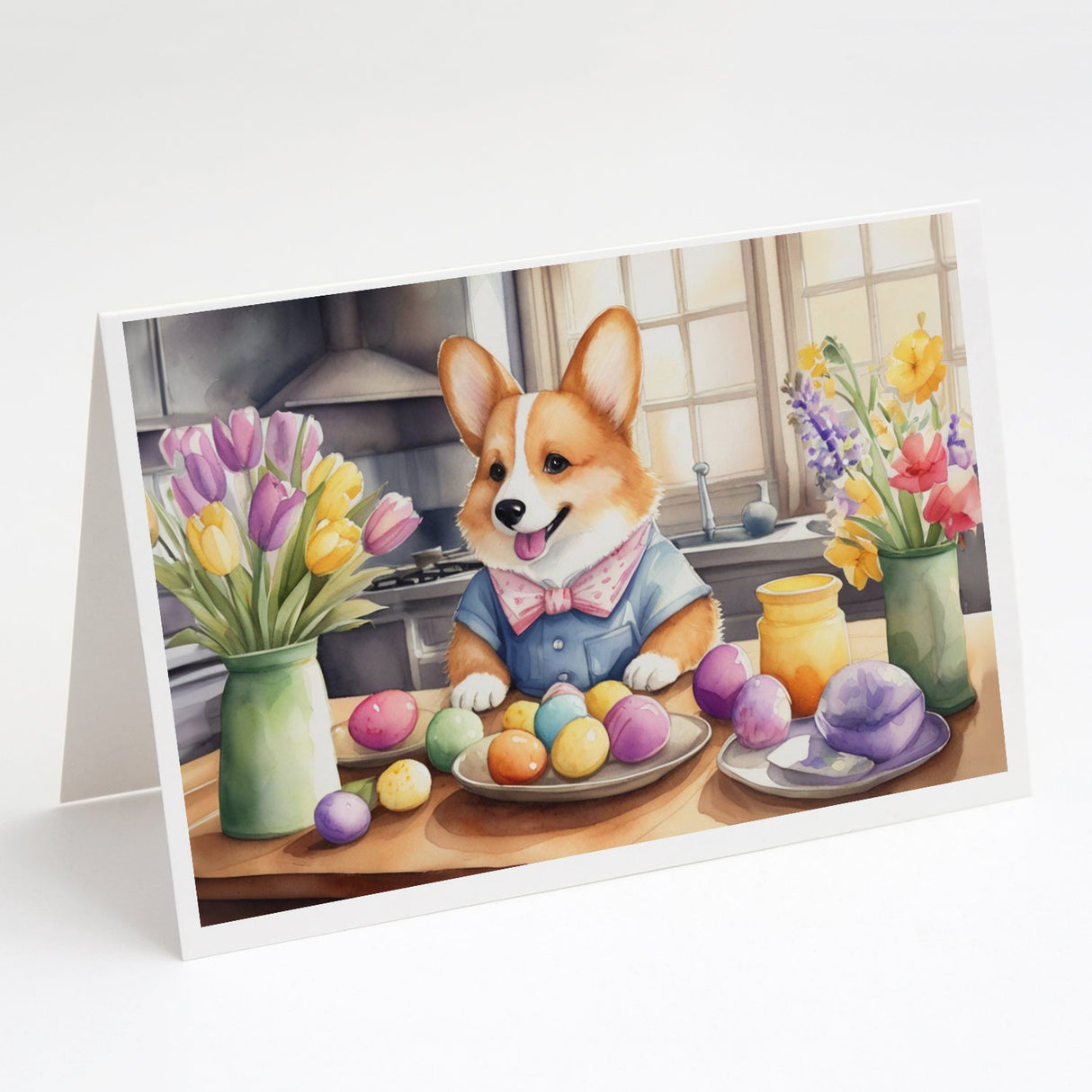 Decorating Easter Corgi Greeting Cards Pack of 8