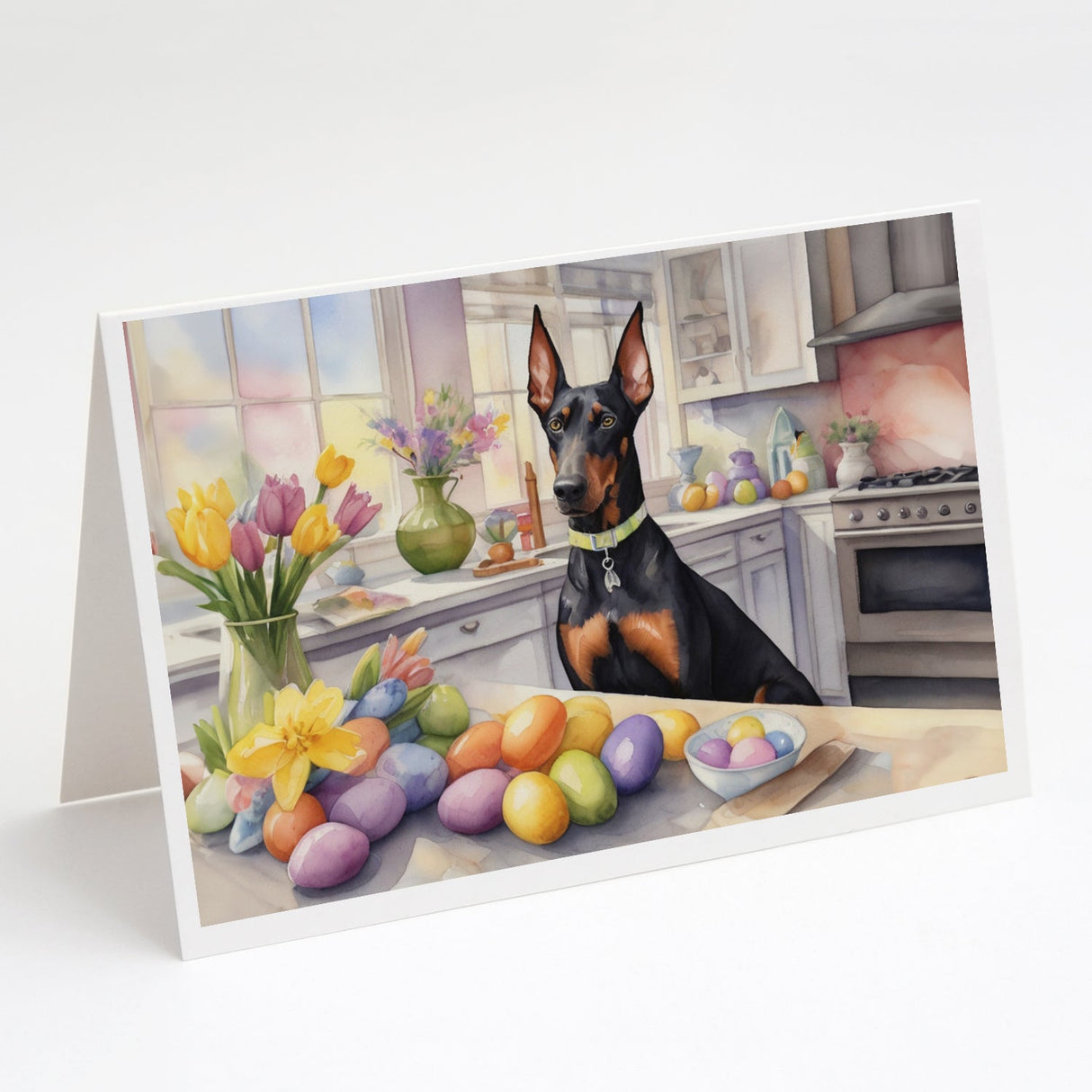 Decorating Easter Doberman Pinscher Greeting Cards Pack of 8