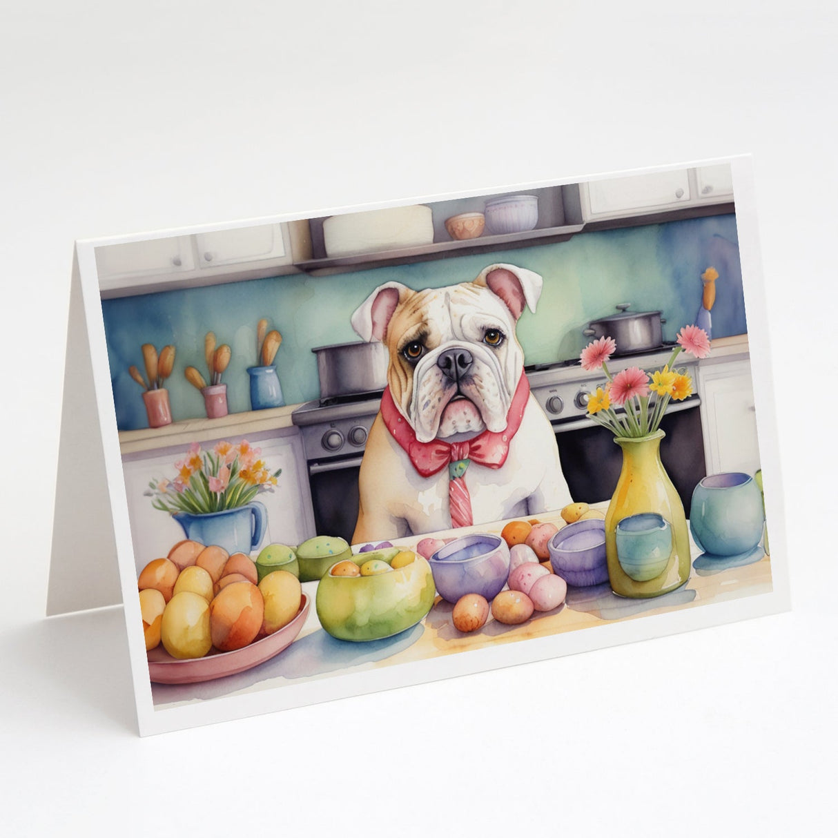 Decorating Easter English Bulldog Greeting Cards Pack of 8