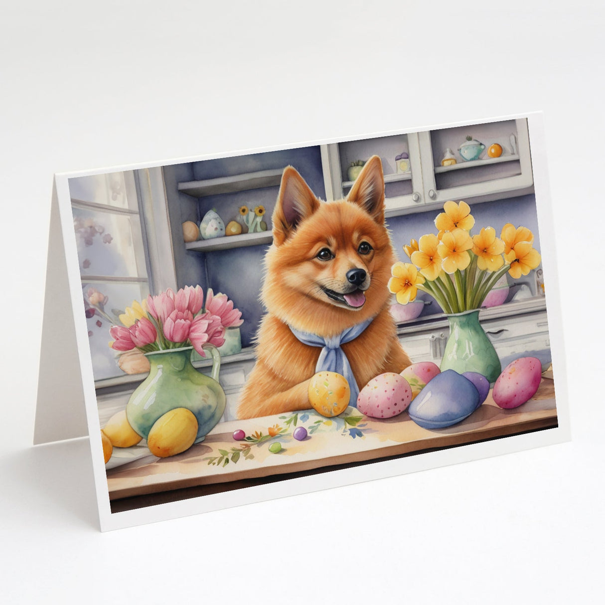 Decorating Easter Finnish Spitz Greeting Cards Pack of 8