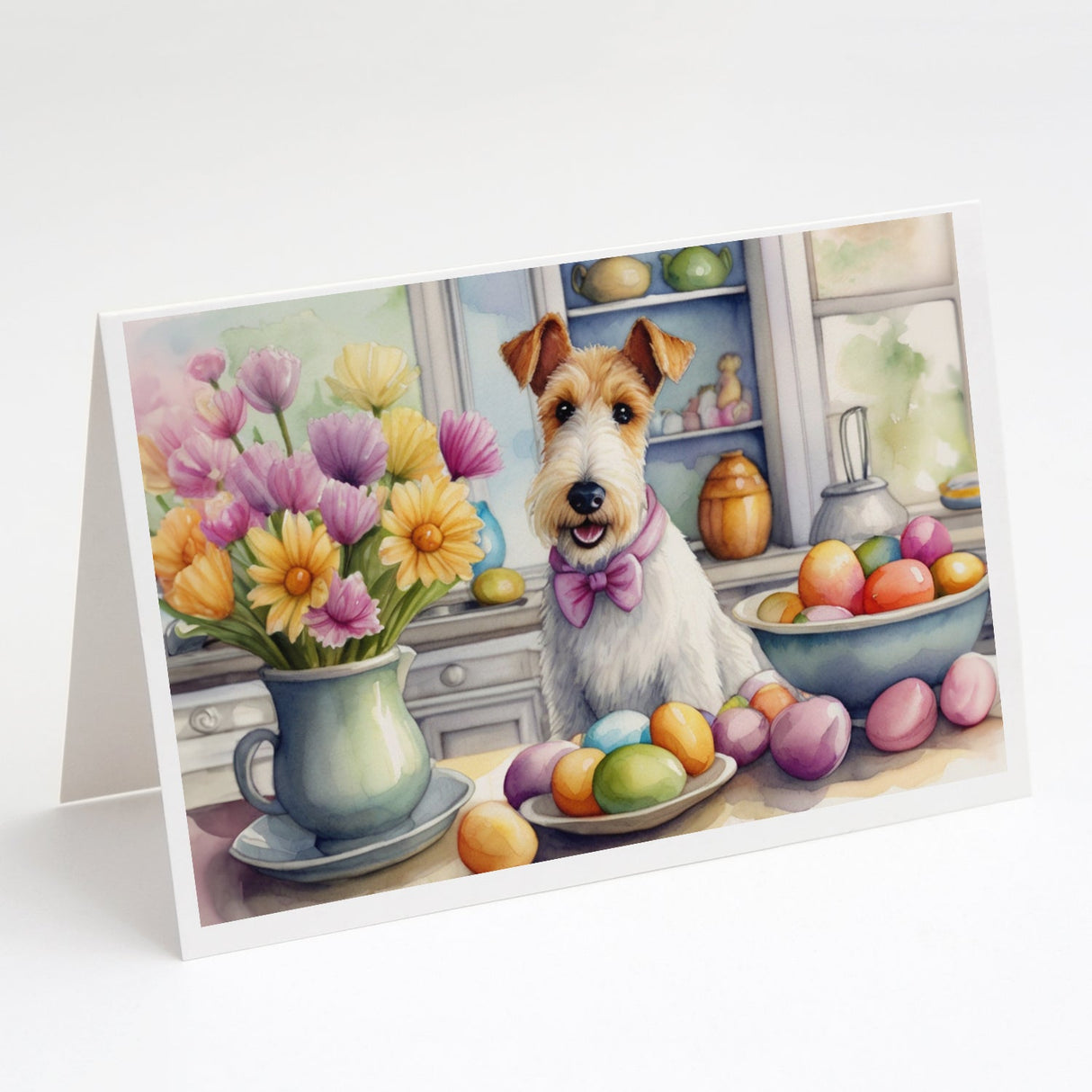 Decorating Easter Fox Terrier Greeting Cards Pack of 8