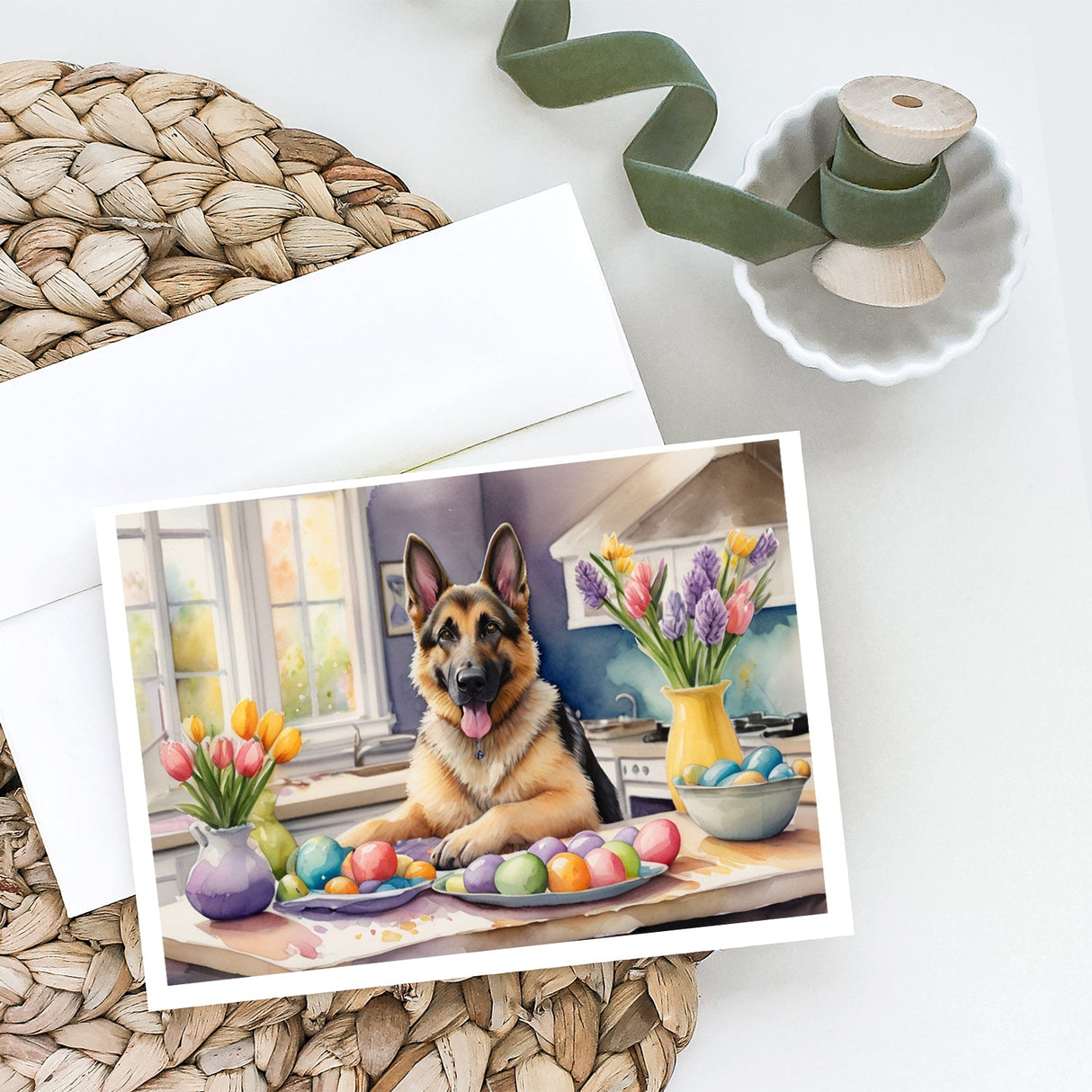 Decorating Easter German Shepherd Greeting Cards Pack of 8