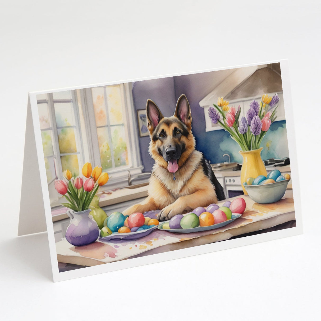 Decorating Easter German Shepherd Greeting Cards Pack of 8