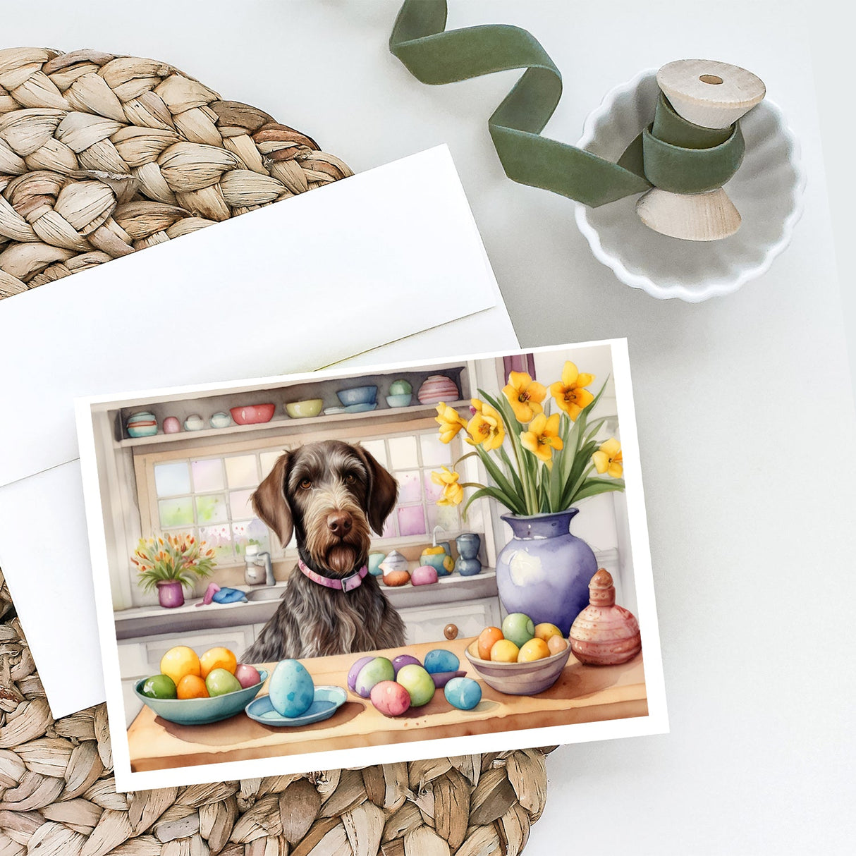 Decorating Easter German Wirehaired Pointer Greeting Cards Pack of 8