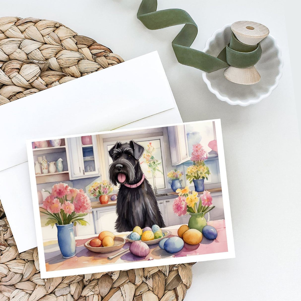 Decorating Easter Giant Schnauzer Greeting Cards Pack of 8