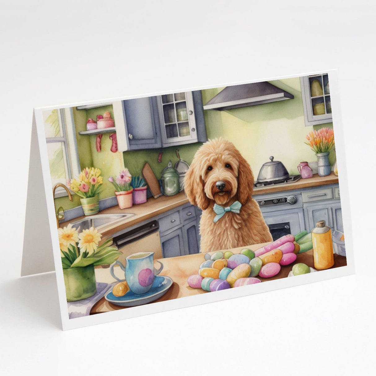 Decorating Easter Goldendoodle Greeting Cards Pack of 8