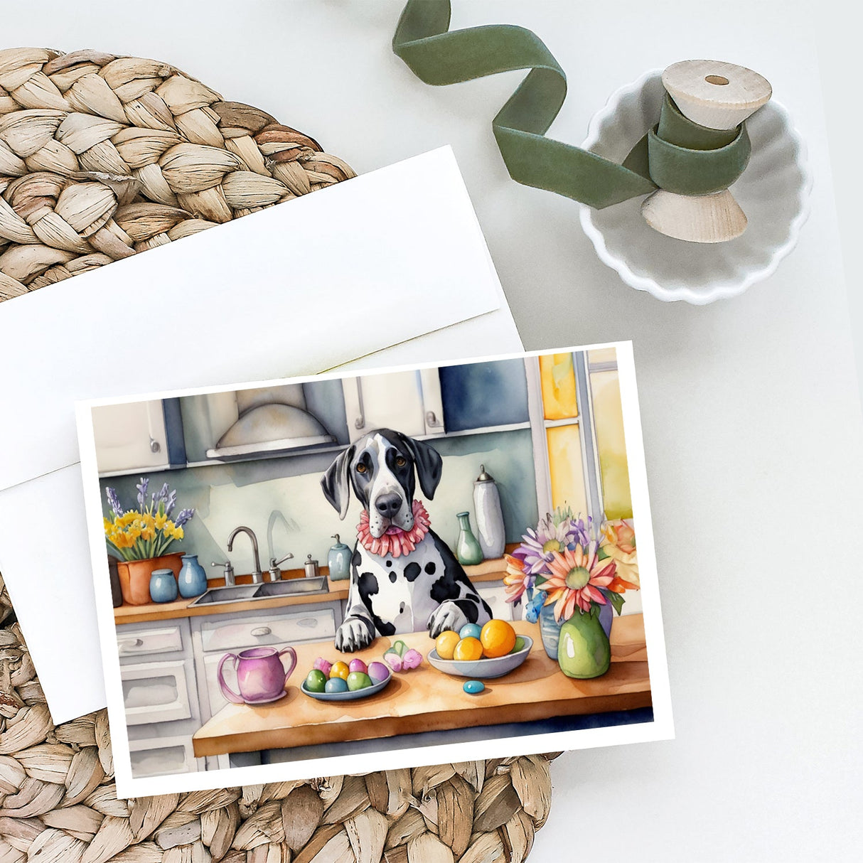 Decorating Easter Great Dane Greeting Cards Pack of 8