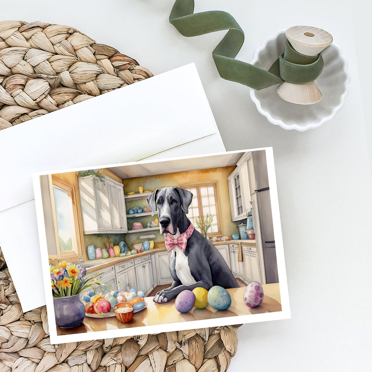 Decorating Easter Great Dane Greeting Cards Pack of 8