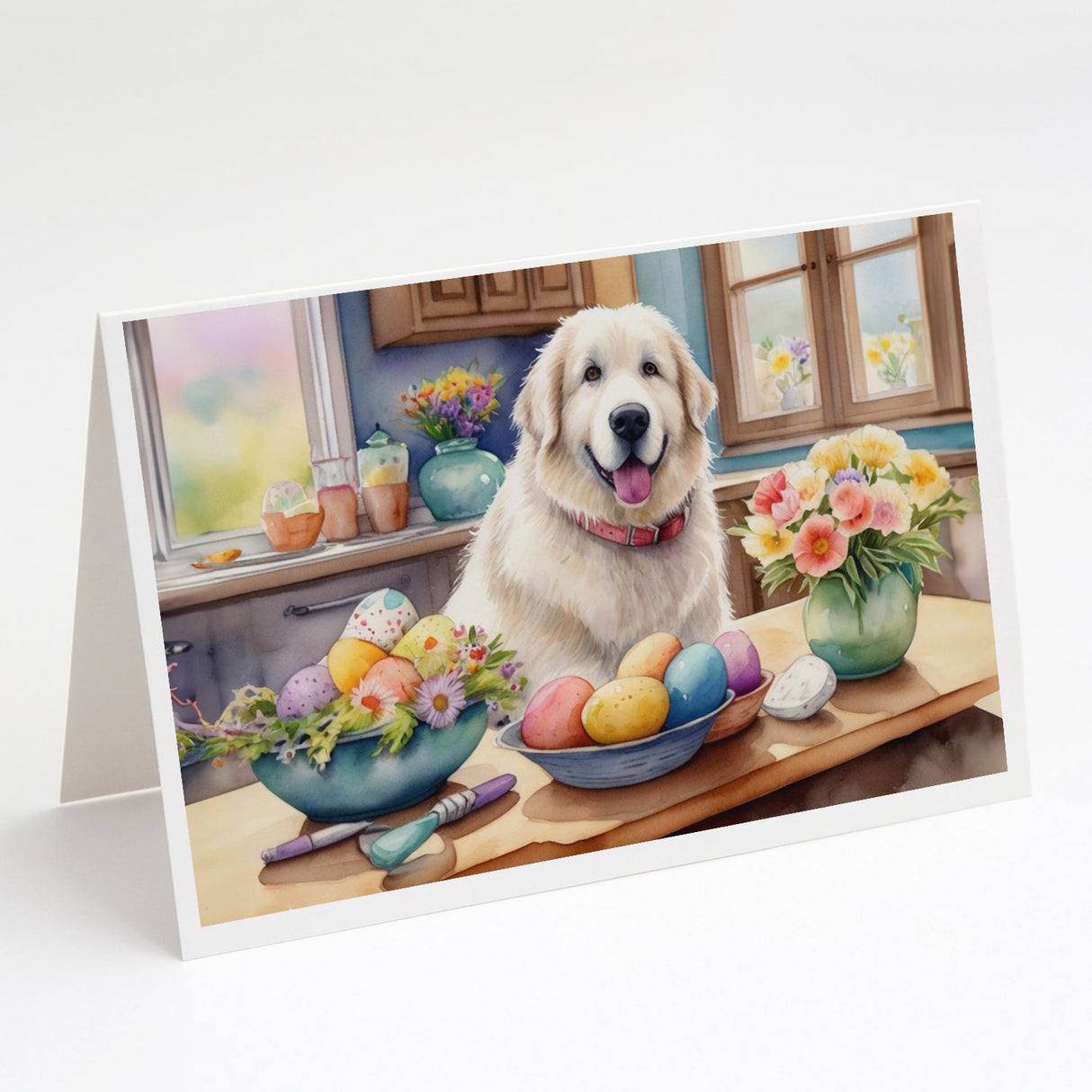 Decorating Easter Great Pyrenees Greeting Cards Pack of 8