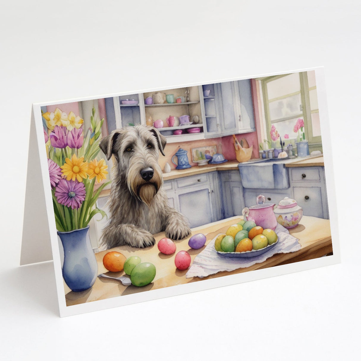 Decorating Easter Irish Wolfhound Greeting Cards Pack of 8