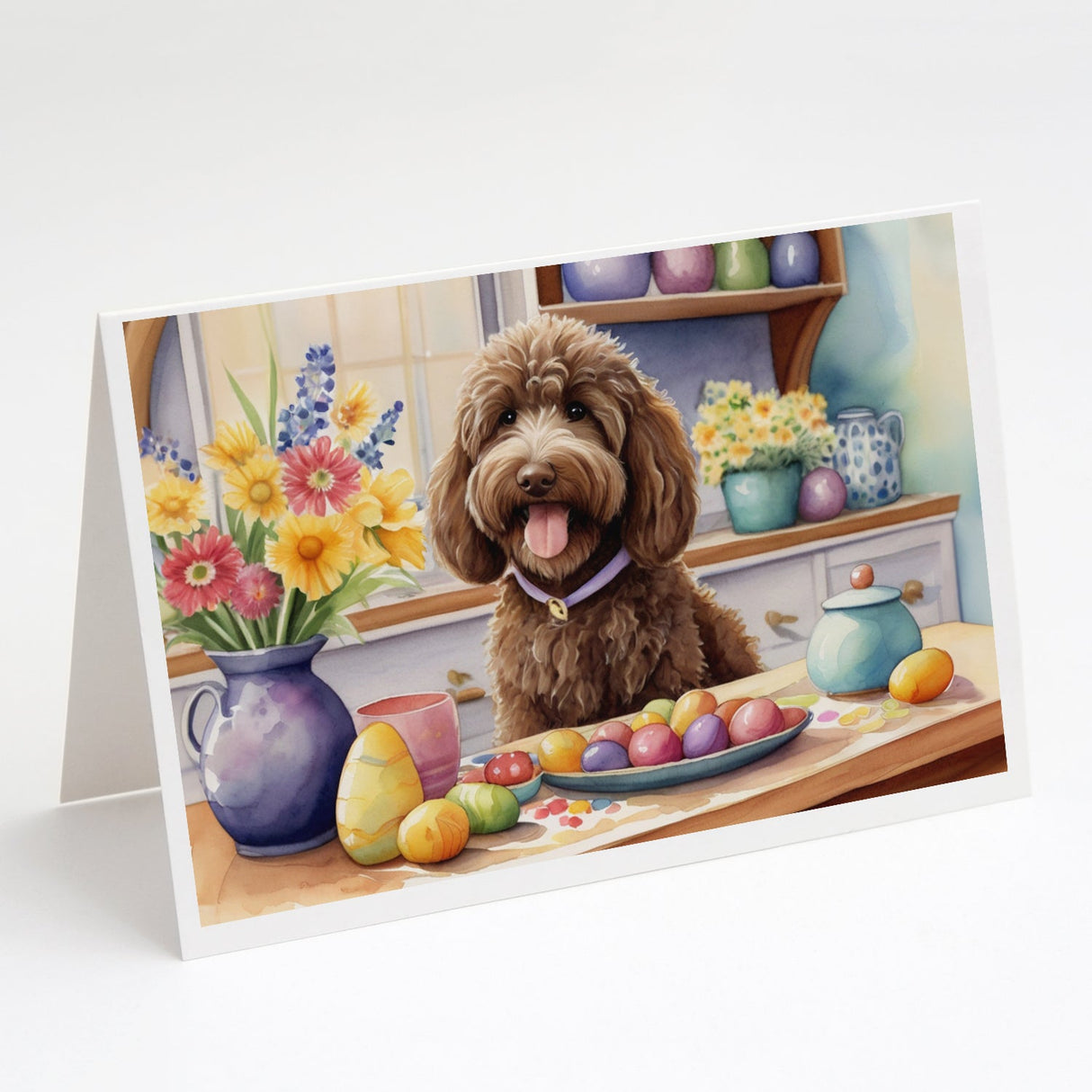 Decorating Easter Labradoodle Greeting Cards Pack of 8