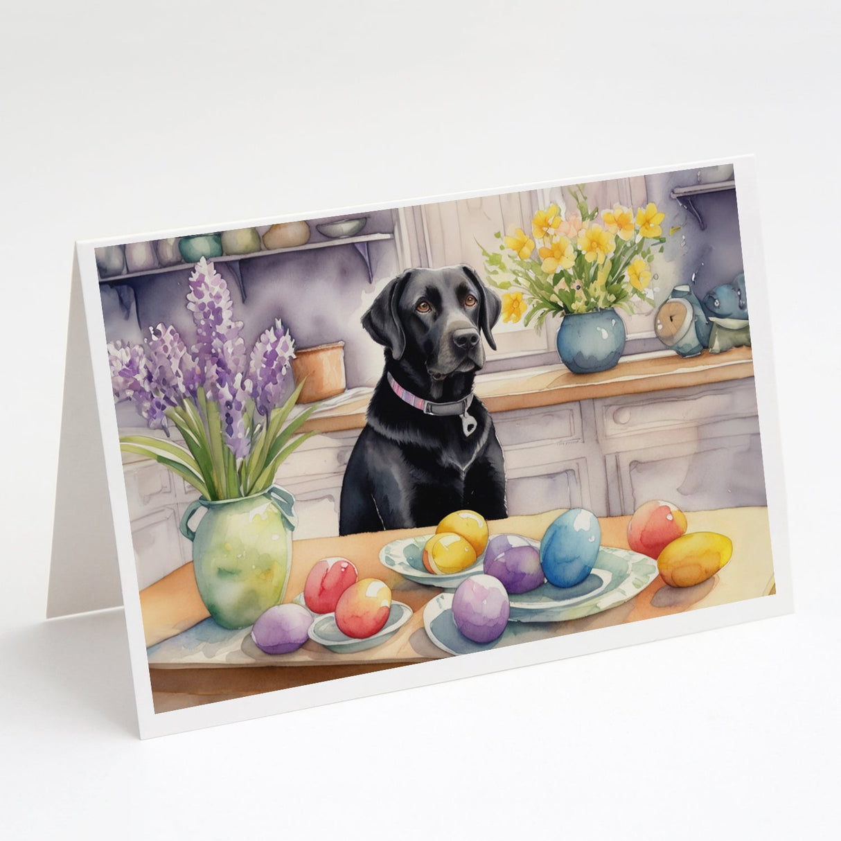 Decorating Easter Black Labrador Retriever Greeting Cards Pack of 8