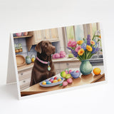 Decorating Easter Chocolate Labrador Retriever Greeting Cards Pack of 8