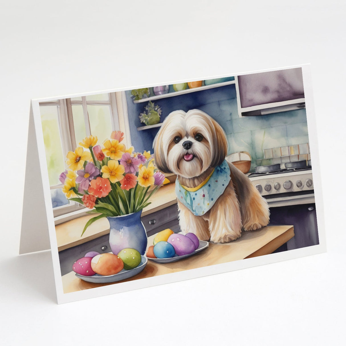 Decorating Easter Lhasa Apso Greeting Cards Pack of 8