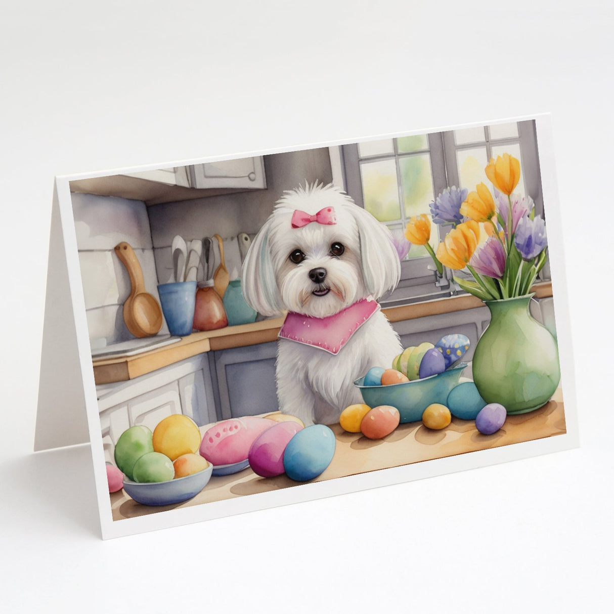 Decorating Easter Maltese Greeting Cards Pack of 8