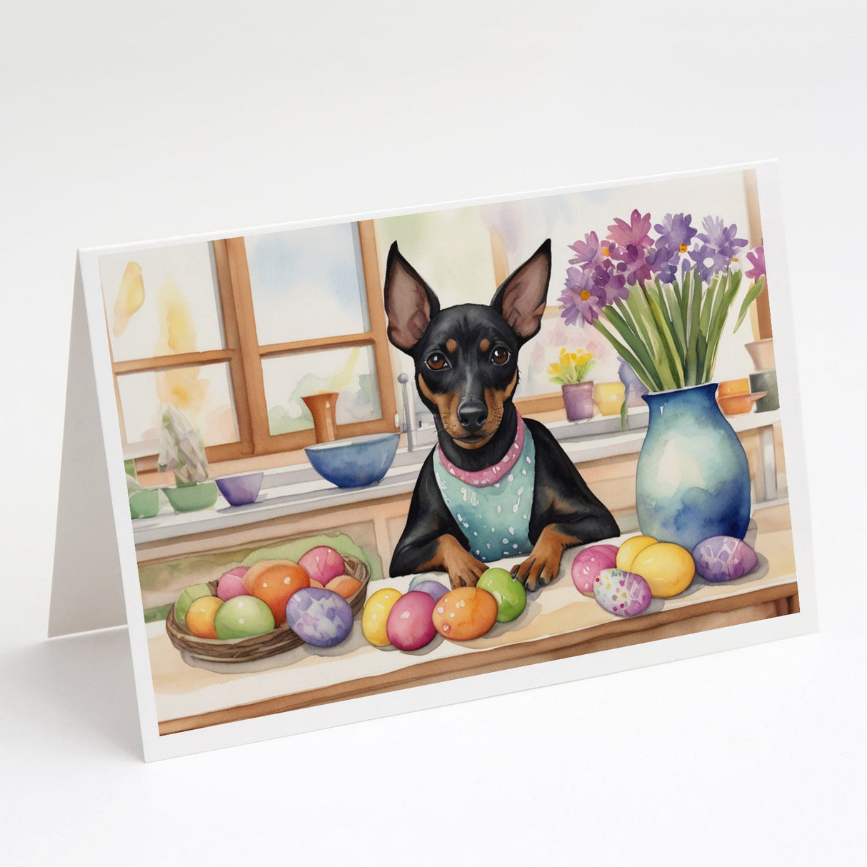 Decorating Easter Manchester Terrier Greeting Cards Pack of 8