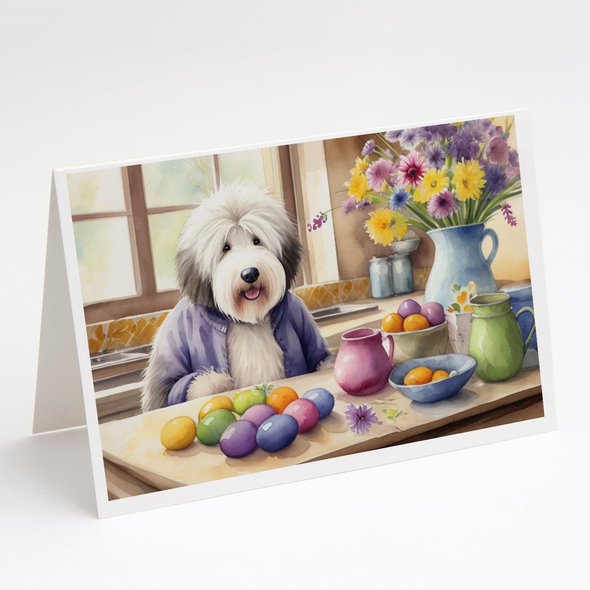 Decorating Easter Old English Sheepdog Greeting Cards Pack of 8