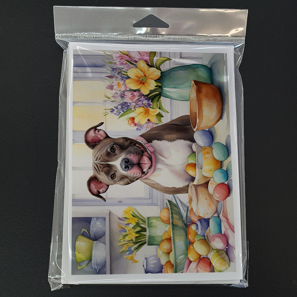 Decorating Easter Pit Bull Terrier Greeting Cards Pack of 8