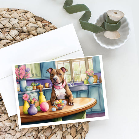 Decorating Easter Pit Bull Terrier Greeting Cards Pack of 8