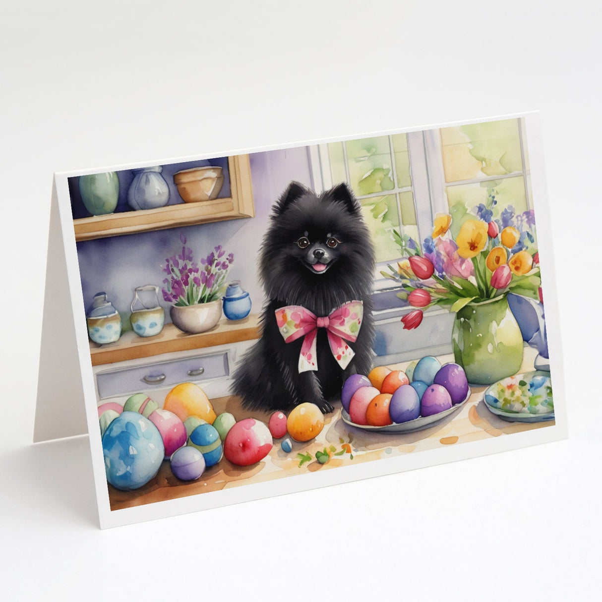 Decorating Easter Pomeranian Greeting Cards Pack of 8