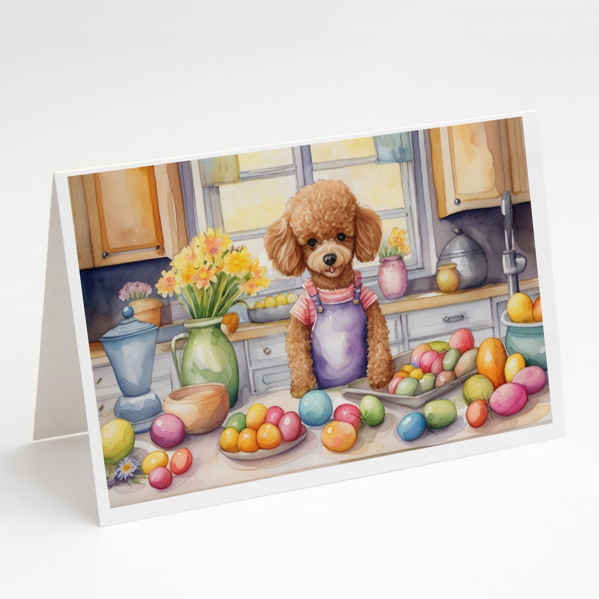 Decorating Easter Poodle Greeting Cards Pack of 8