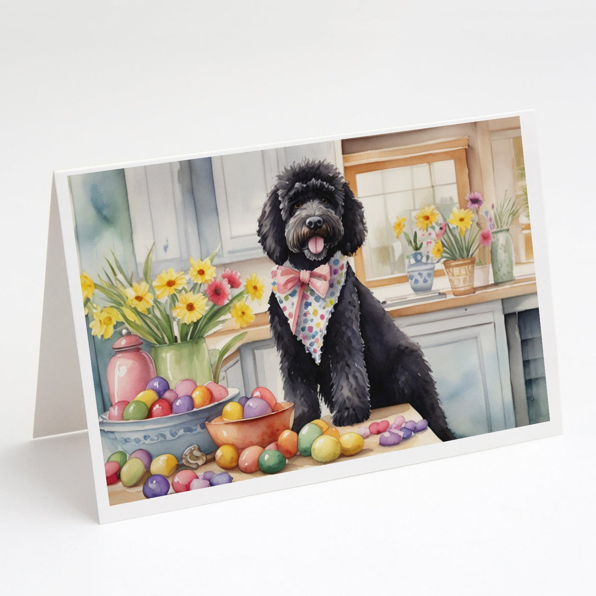 Decorating Easter Portuguese Water Dog Greeting Cards Pack of 8